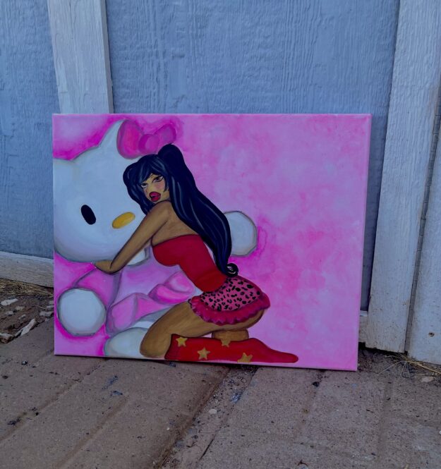 Hello Kitty Dreams - Art, Wall Art - #blackart #Canvas #AcrylicPainting