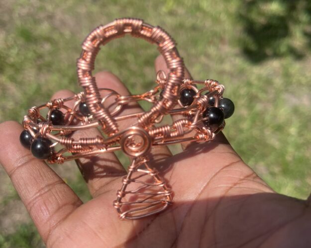 Copper Wrapped Gold Sheen Obsidian Ankh Bracelet/ Adjustable with Clasp - Spiritual Jewelry - copper jewelry