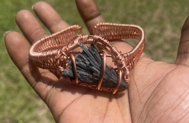 Copper Wrapped Black Kyanite Bracelet/ Adjustable - Spiritual, Spiritual Jewelry - copper, handmade, jewelry