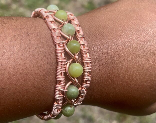 Copper Wrapped Jade Bracelet/ Adjustable - Spiritual, Spiritual Jewelry - copper, handmade, jewelry
