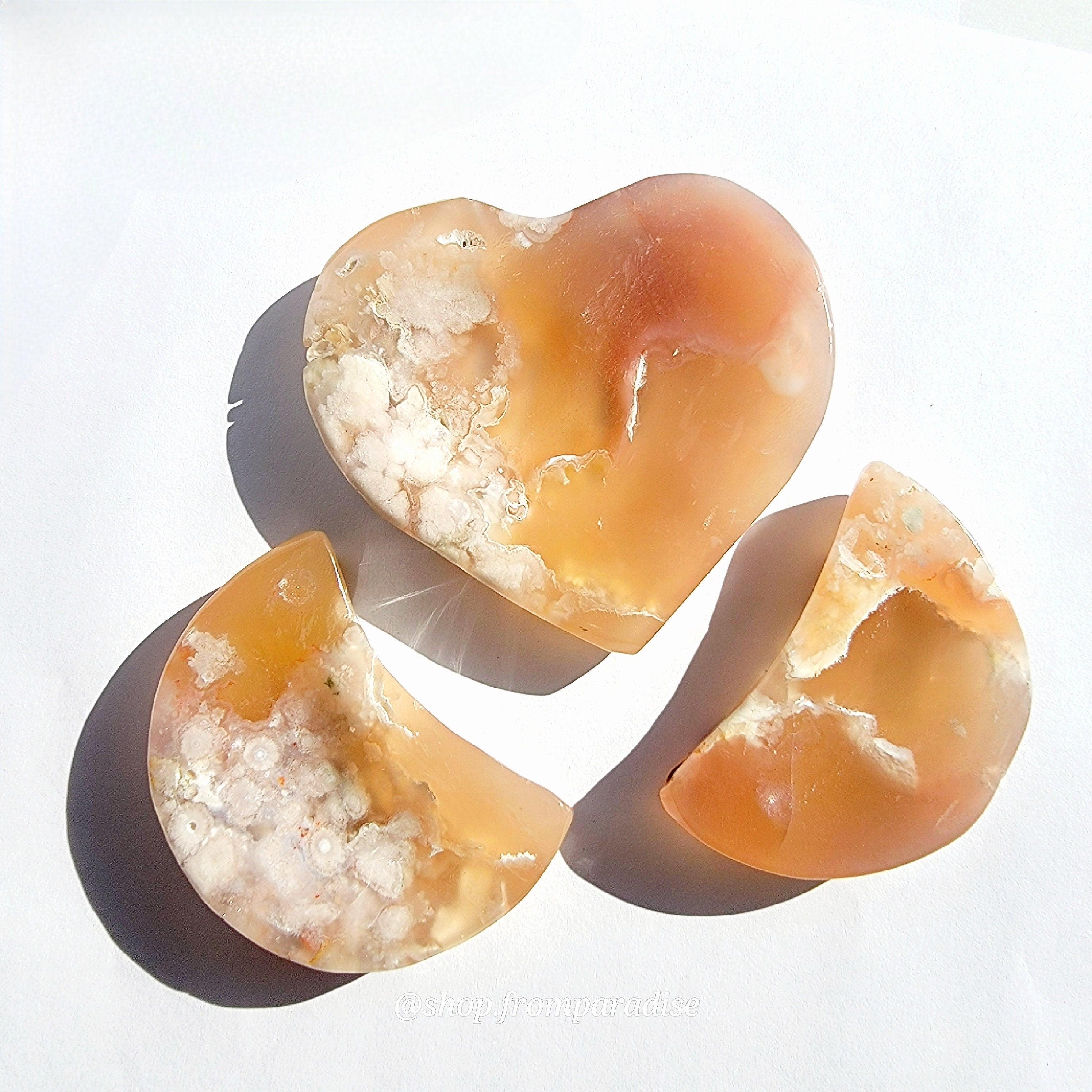 Flower Agate Heart + Moon Crystal Bowl Set