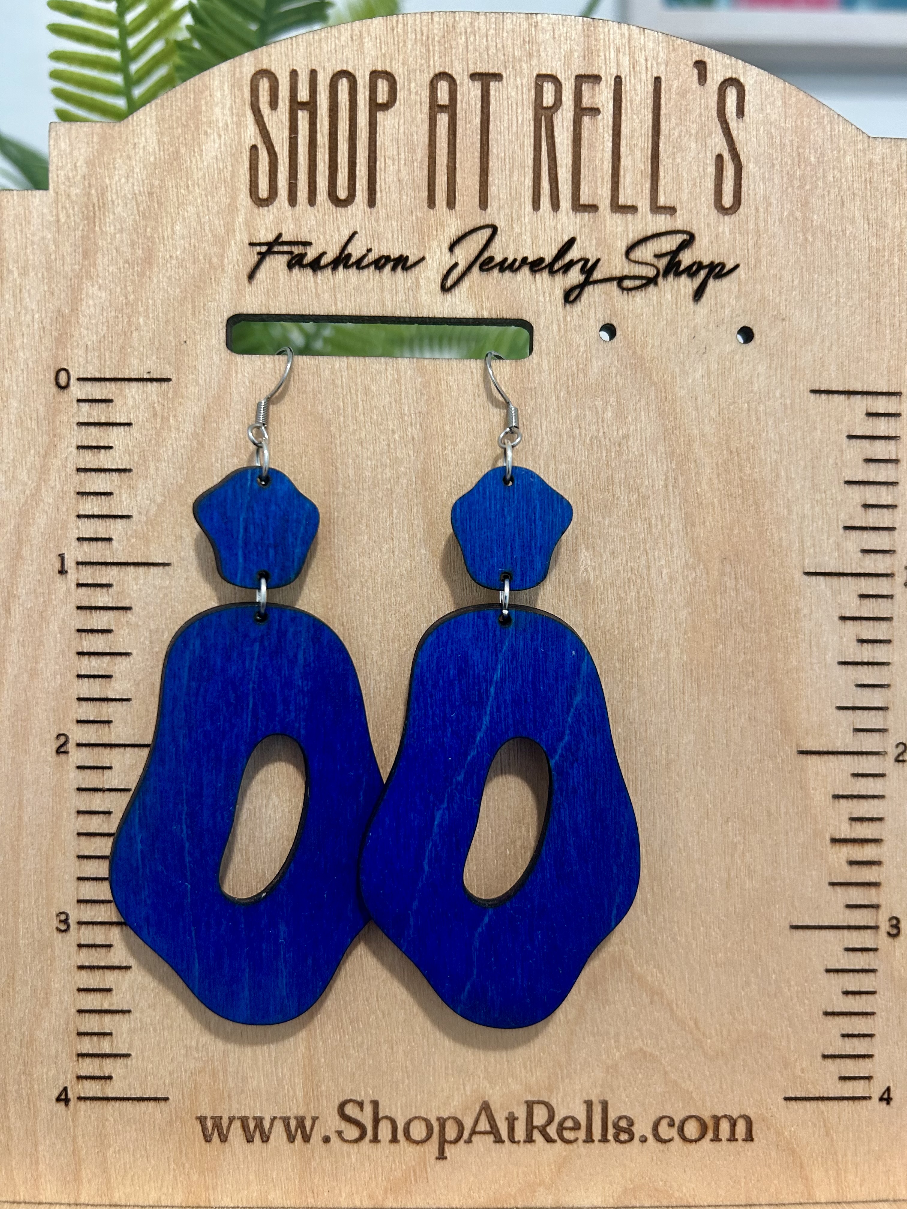Blue Wooden Earrings - Earrings (Handmade) - affordable, blue, earrings, handmade jewelry, wood jewelry