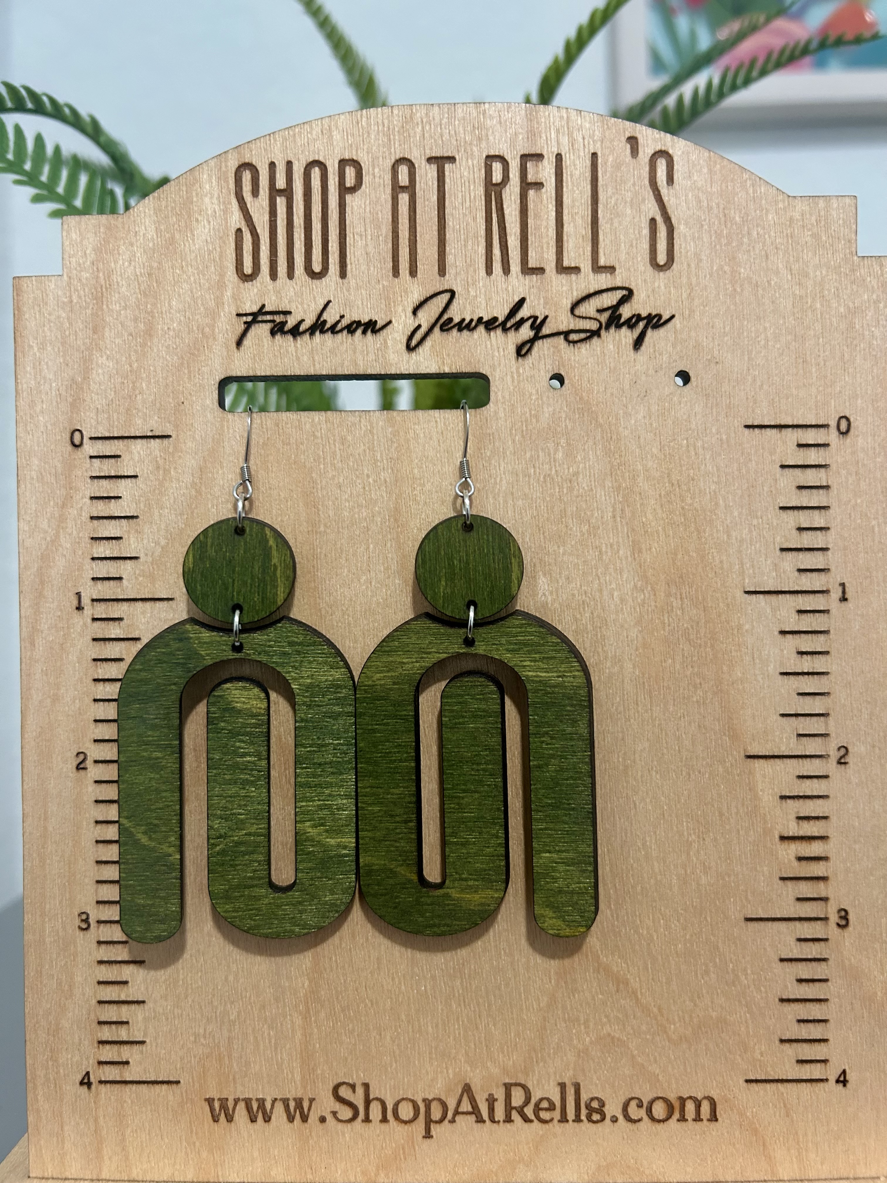Green Wooden Earrings - Earrings (Handmade) - earrings, green, lightweight, wooden