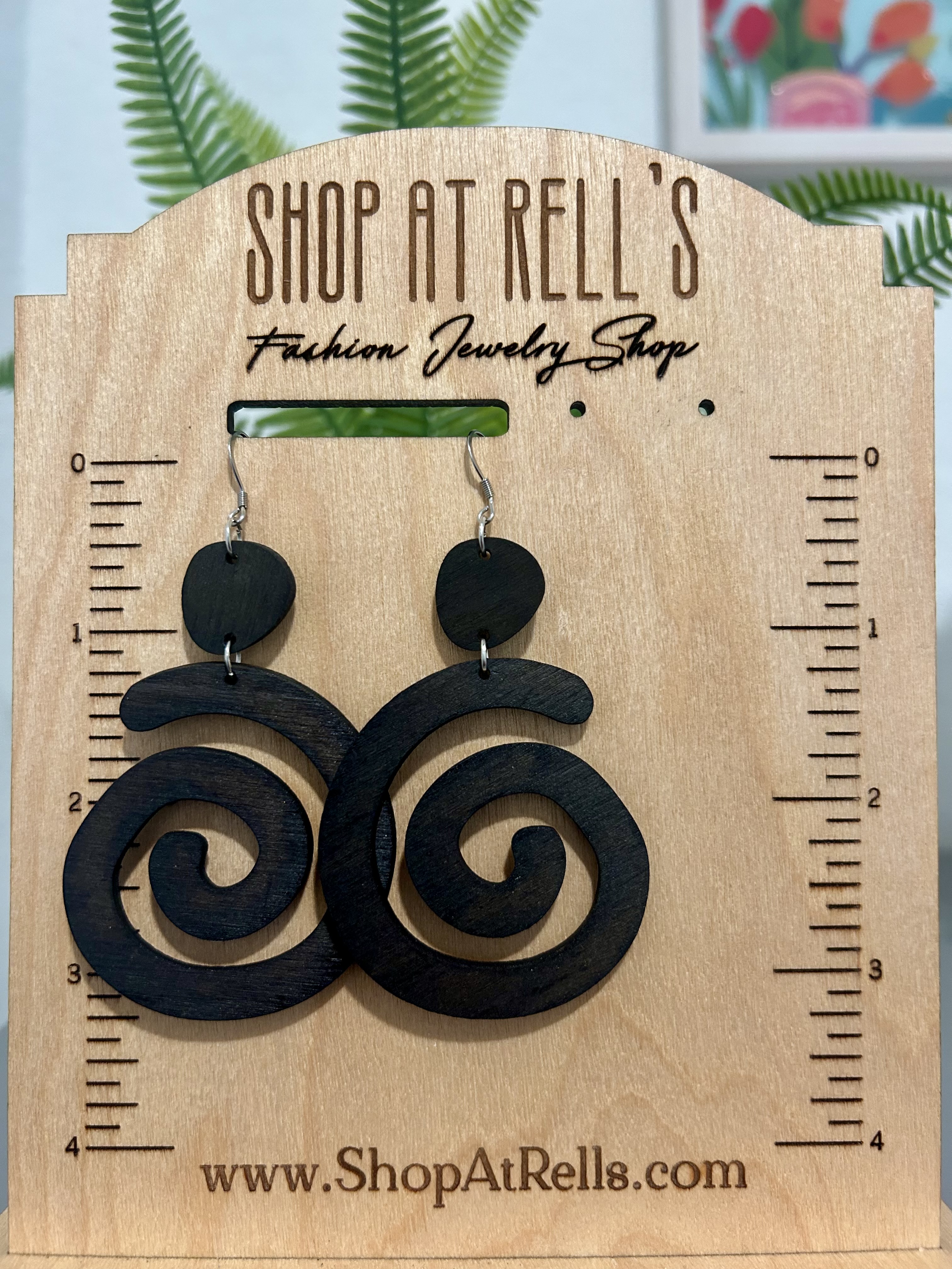 Black Wooden Earrings - Jewelry ( Handmade ) - black, earrings, lightweight, wooden