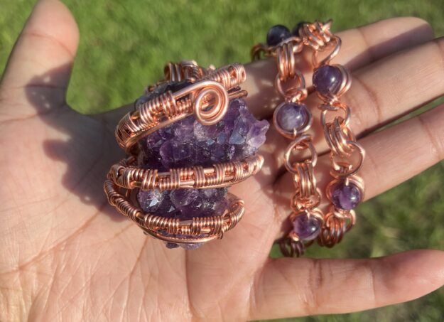 Copper Wrapped Amethyst Geode Necklace/ Amethyst Beads - Spiritual Jewelry - #copper #jewelry #Amethyst