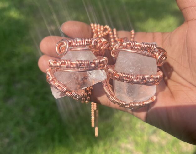 Copper Wrapped Clear Quartz Pendant/ Copper Ball Chain - Spiritual Jewelry - copper jewelry