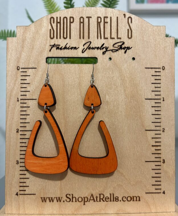 Orange Wooden Earrings - Earrings (Handmade) - earrings, light, Orange, wooden
