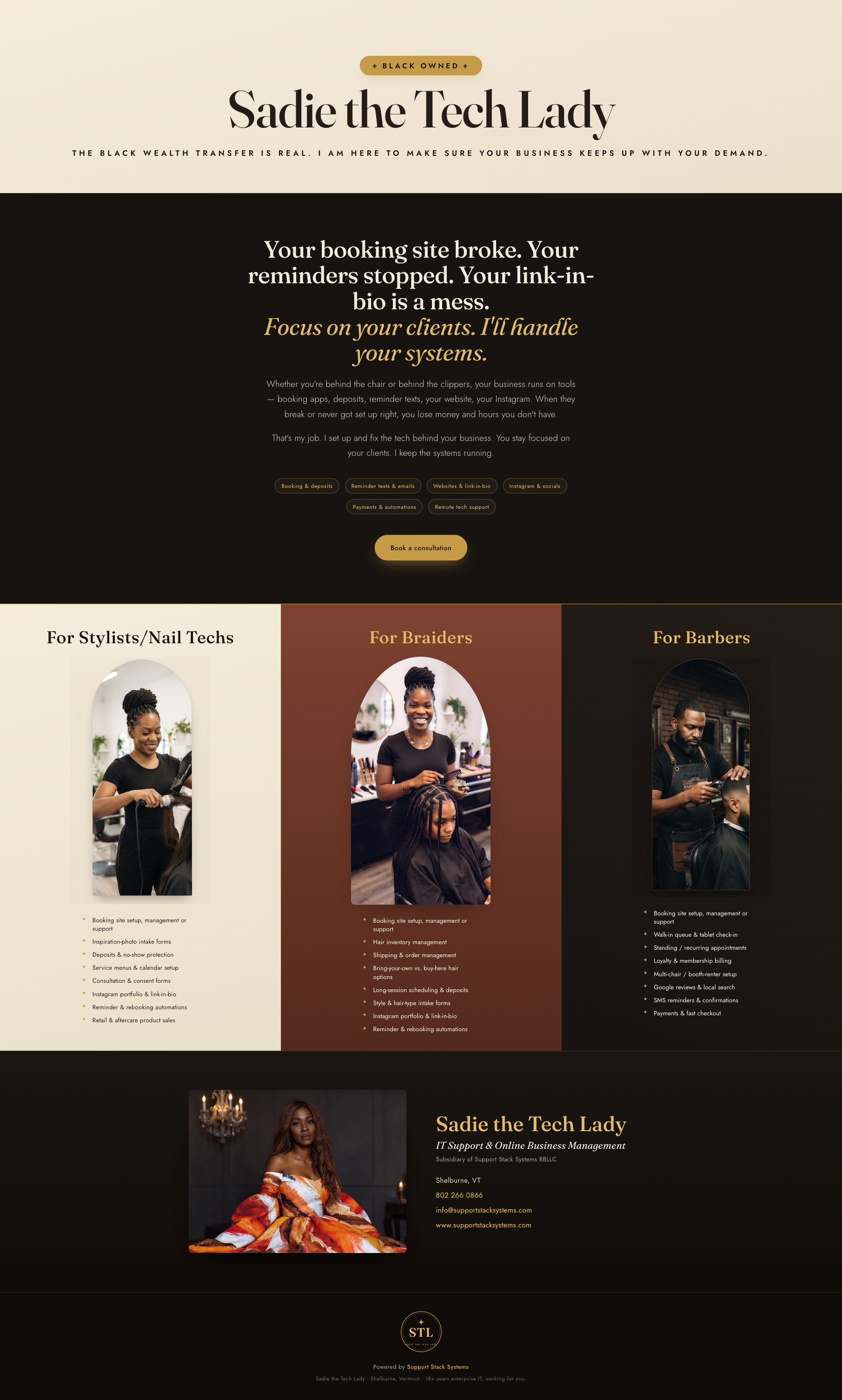 Tech Support for AI automation - Business Consulting - barbers, braiders, nail techs, online business management, sadiethetechaldy, salons
