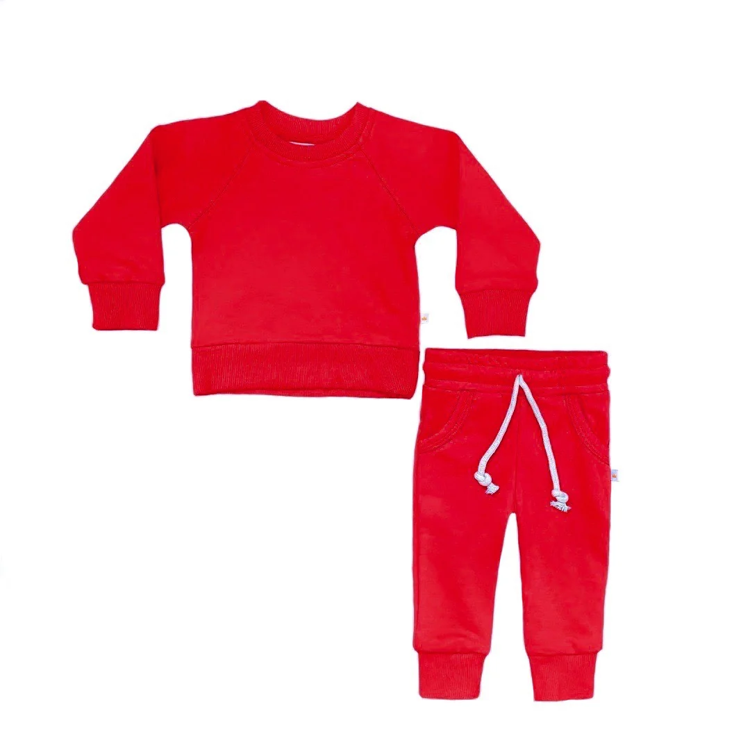 Crewneck Terry Jogger Pant Sweatsuit Set in Cherry Red - Children's Clothes - baby clothing, boys clothes, children’s clothing, girls clothes, kids clothes, kids clothing, kids sweatsuits