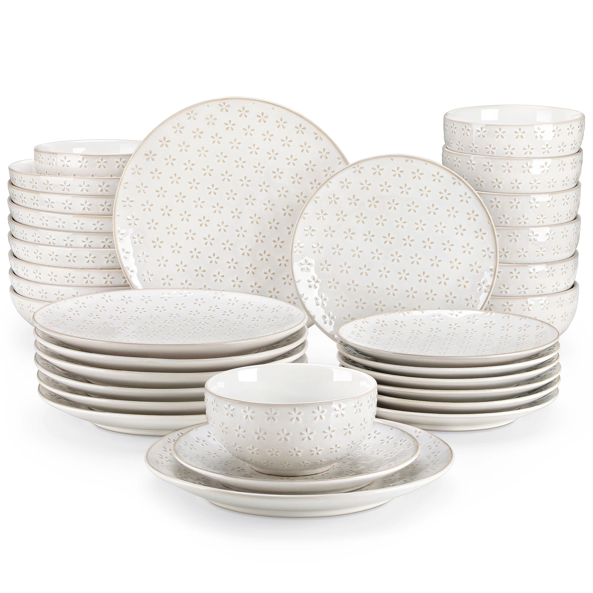 MALACASA Lydia Antique White Stoneware Dinnerware Set - Dishware, Kitchen, (Uncategorized), Essentials - featured home essentials